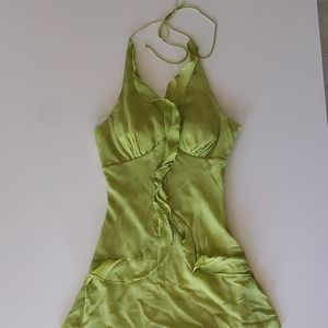 Lime Green Ruffled Halter Dress